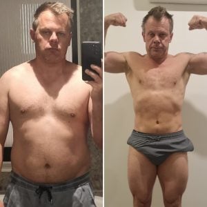 Recomp Clinic 1:1 coaching client before and after body transformation